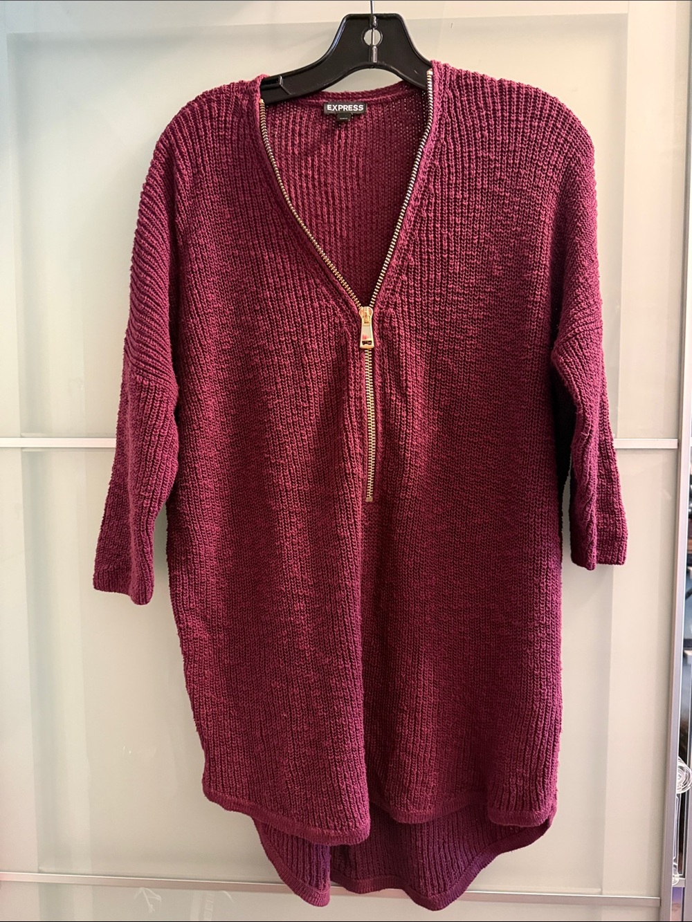 Express Burgundy Half-Zip V-Neck Knit Tunic